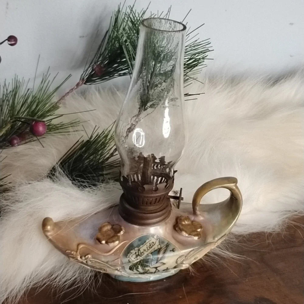 Vintage Ceramic Oil Lamp with Gold Accents